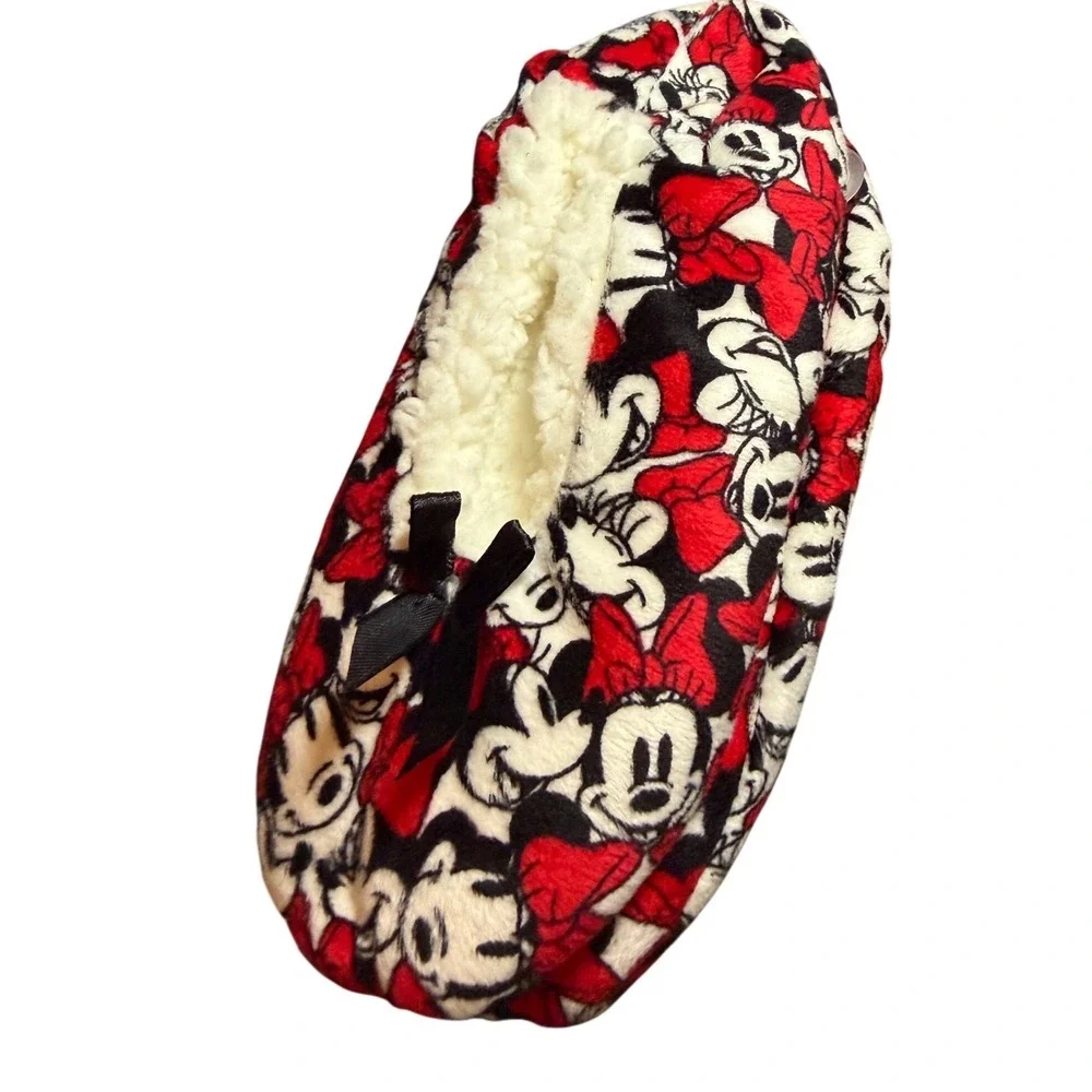 Disney Minnie Mouse‎ Fuzzy Slipper Socks Kids SM 5.5-7.5 Red Sherpa Lined NWT